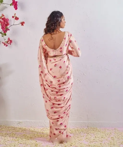 Floral Ready to Wear Saree with Handwork Border