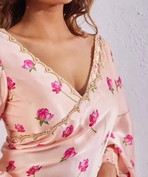 Floral Ready to Wear Saree with Handwork Border