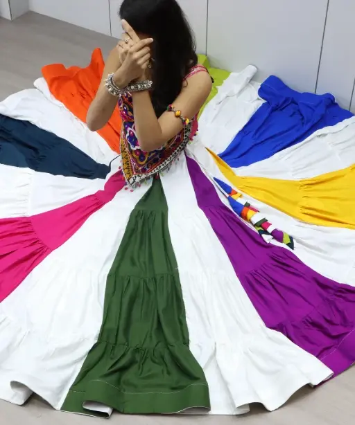 Multi Color Navratri Chaniya with Heart Shape Blouse Kedia Set