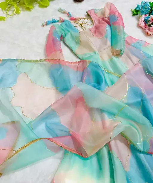 Pastel Shade Multi Color Rainbow Gown with Dupatta