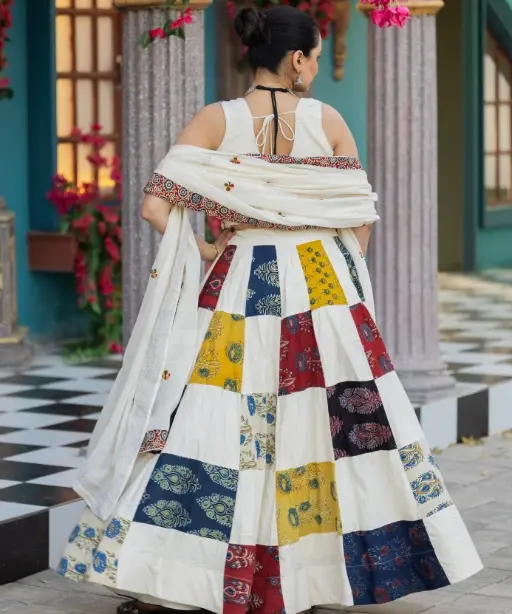 Buy Ajrakh Khadi Cotton Lehenga for Navratri