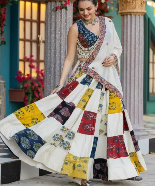 Buy Ajrakh Khadi Cotton Lehenga for Navratri