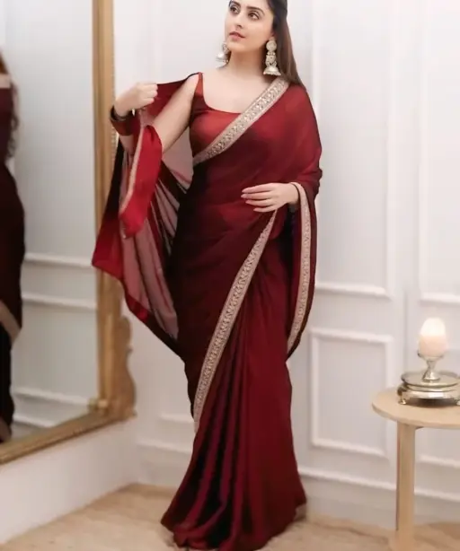 Ready to Wear Marron Wedding Saree with Border