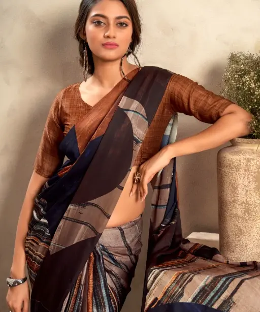 Satin Crepe Printed Winter Wear Saree