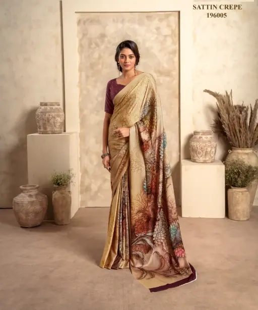 Satin Crepe Printed Winter Wear Saree
