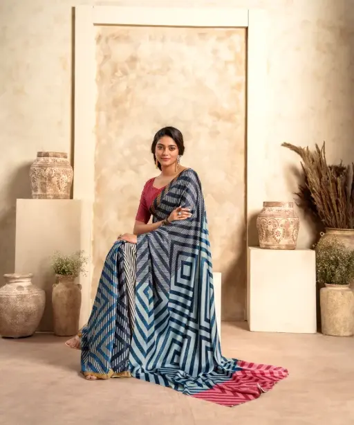 Satin Crepe Printed Winter Wear Saree