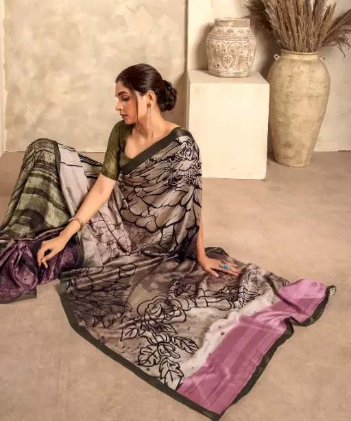 Satin Crepe Printed Winter Wear Saree