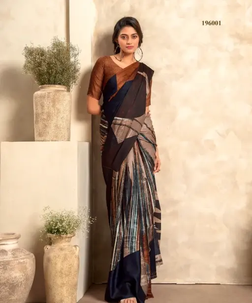 Satin Crepe Printed Winter Wear Saree