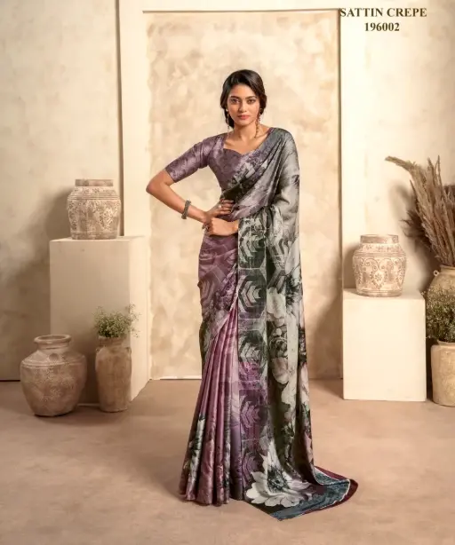 Satin Crepe Printed Winter Wear Saree