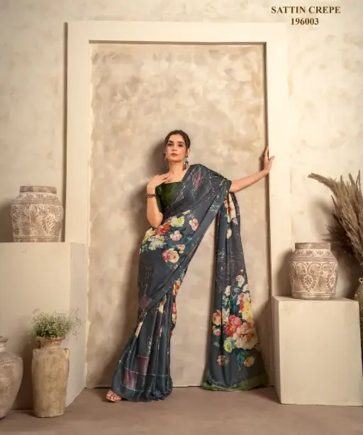 Satin Crepe Printed Winter Wear Saree