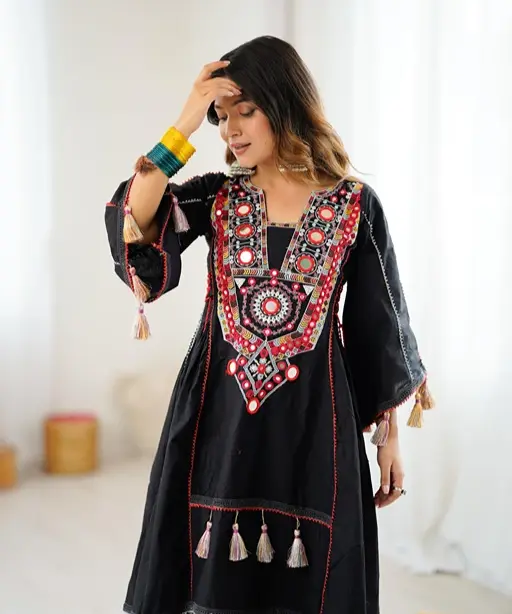 Shop Black Coord set with Multi Color Neck Embroidery