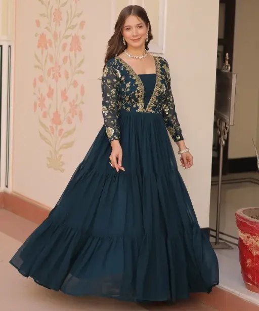 Stylish Neck Work Festive Wear Readymade Gown
