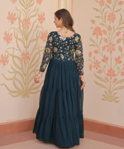 Stylish Neck Work Festive Wear Readymade Gown