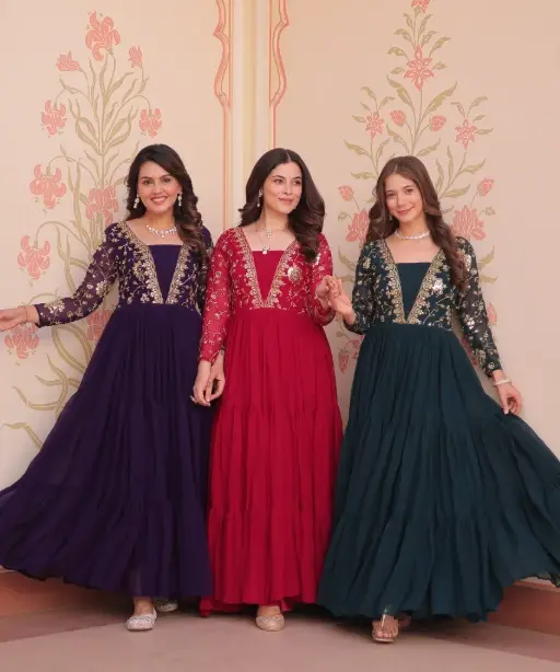Stylish Neck Work Festive Wear Readymade Gown