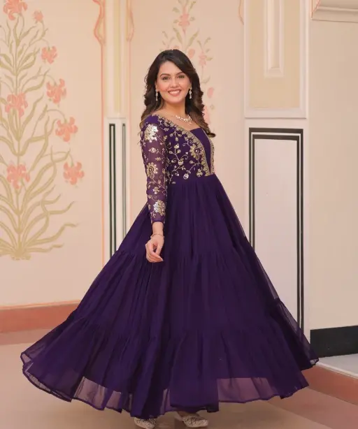 Stylish Neck Work Festive Wear Readymade Gown