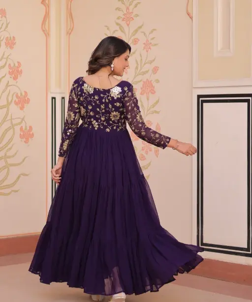 Stylish Neck Work Festive Wear Readymade Gown