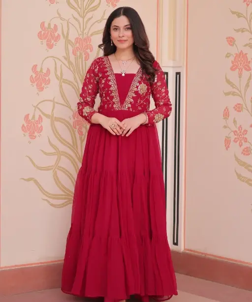 Stylish Neck Work Festive Wear Readymade Gown