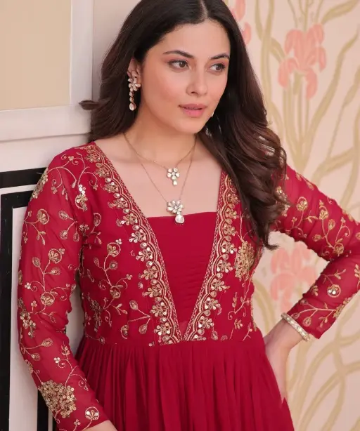 Stylish Neck Work Festive Wear Readymade Gown
