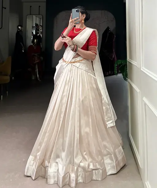 Stylish Pure White South Style Lehenga choli