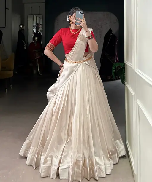 Stylish Pure White South Style Lehenga choli