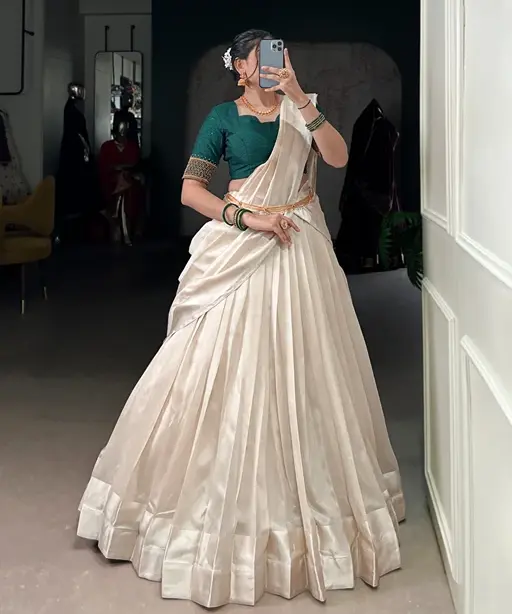 Stylish Pure White South Style Lehenga choli