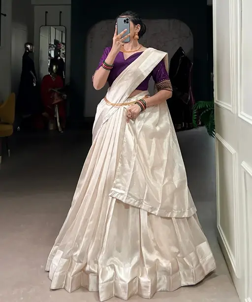 Stylish Pure White South Style Lehenga choli