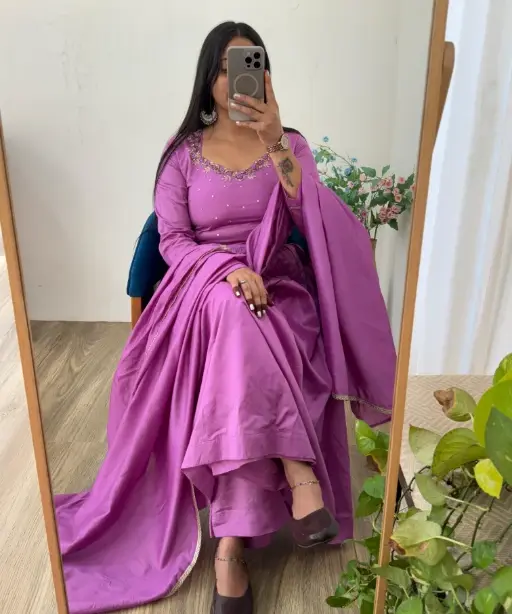 Stylish Purple 3-piece Gown Dupatta Set
