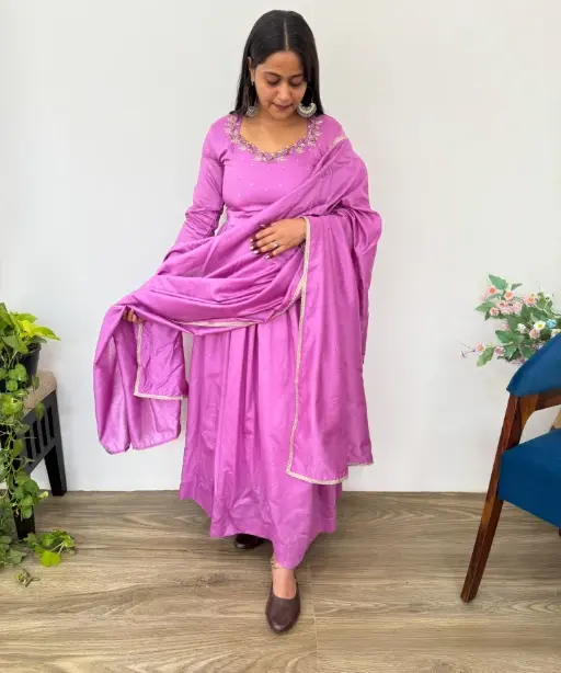 Stylish Purple 3-piece Gown Dupatta Set