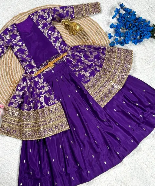 Wedding Wear Small Girls Purple Gown with Jacket
