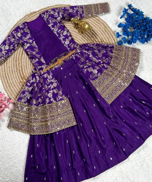 Wedding Wear Small Girls Purple Gown with Jacket