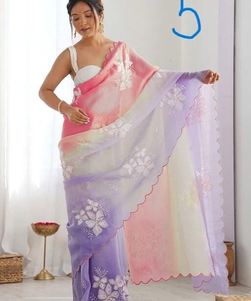 Wedding Wear Pastel Color Padding Saree