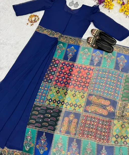 Trending Zip and Go Saree with Digital Print and Mirror