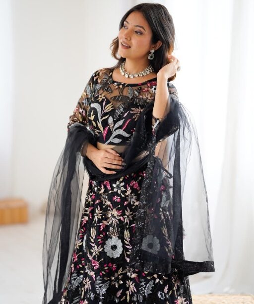 Black Wedding Lehenga with Embroidery