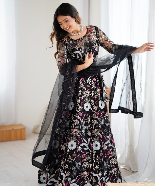 Black Wedding Lehenga with Embroidery