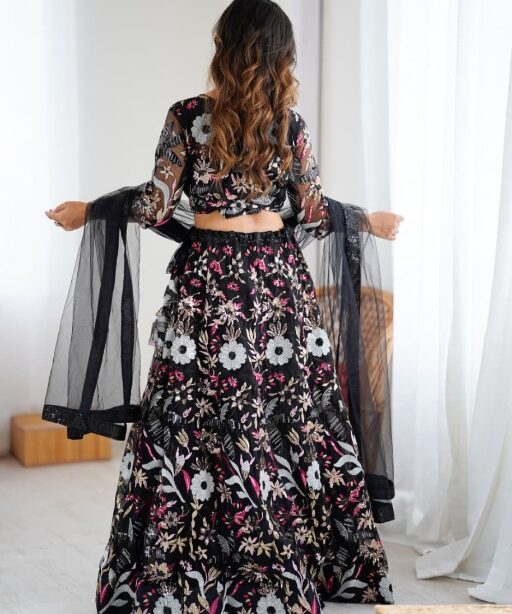 Black Wedding Lehenga with Embroidery