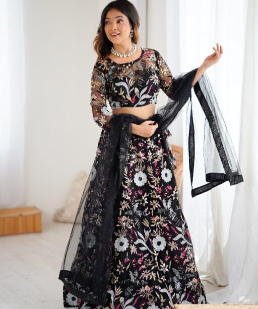 Black Wedding Lehenga with Embroidery