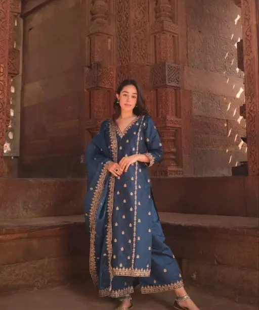 Festive Wear Blue Kurta Sharara Set