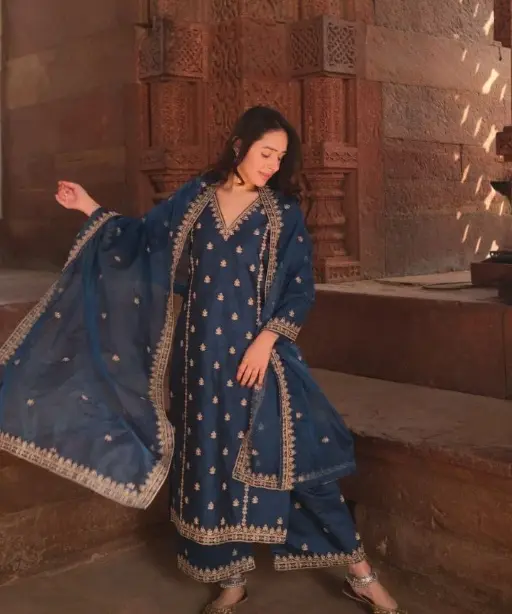 Festive Wear Blue Kurta Sharara Set