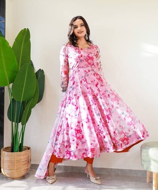 Floral Printed Party Gown with Dupatta