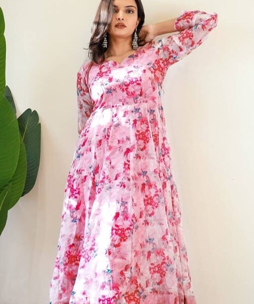 Floral Printed Party Gown with Dupatta