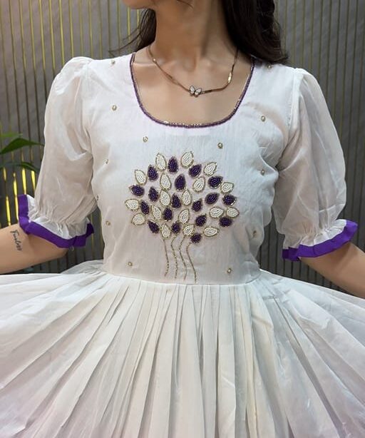 Shop Cotton Gown Dress with Pearl Hand Work