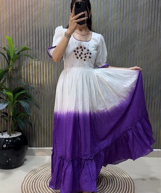 Shop Cotton Gown Dress with Pearl Hand Work