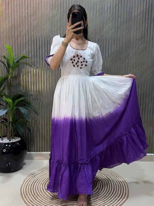 Shop Cotton Gown Dress with Pearl Hand Work
