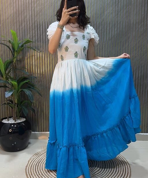 Shop Cotton Gown Dress with Pearl Hand Work