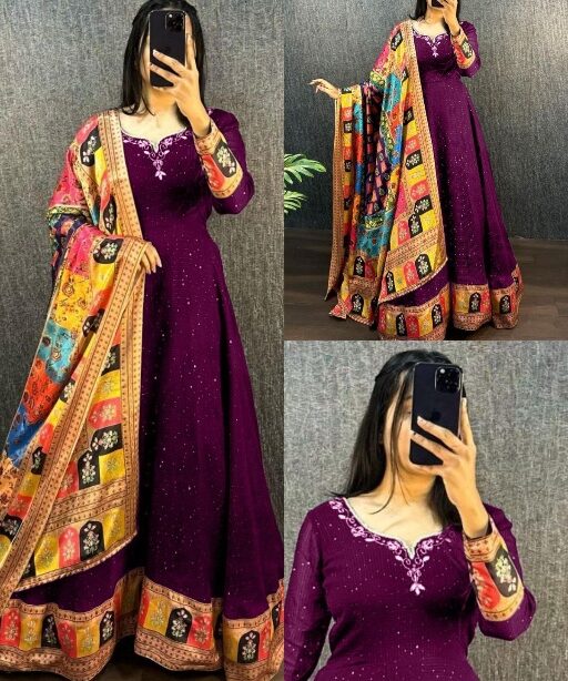 Shop Sequence Gown with Printed Dupatta