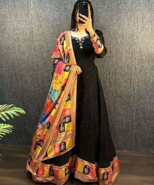 Shop Sequence Gown with Printed Dupatta