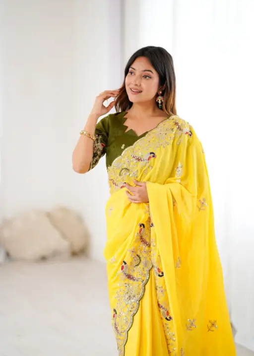 Designer Haldi Wear Yellow Saree