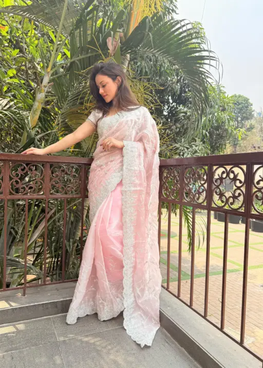 Festive Wear Baby Pink Organza Saree
