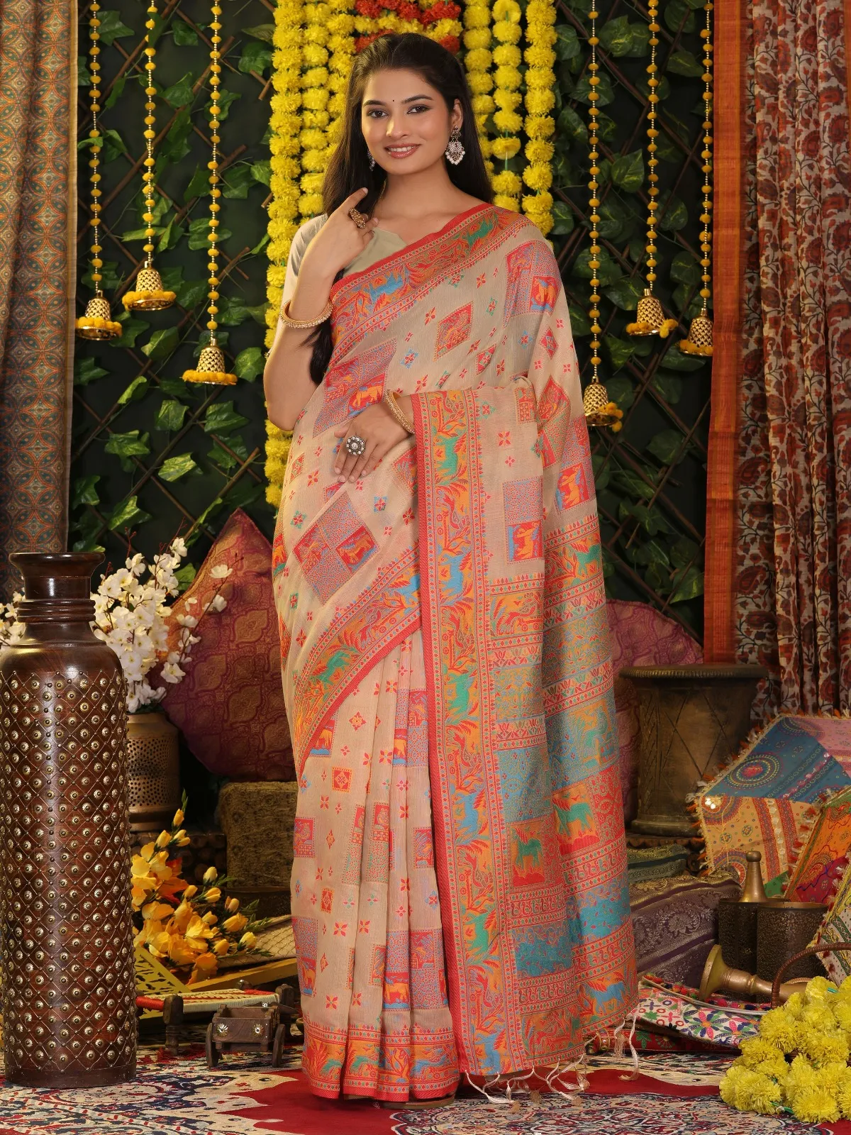 Festive Wear Linen Saree - Image 3