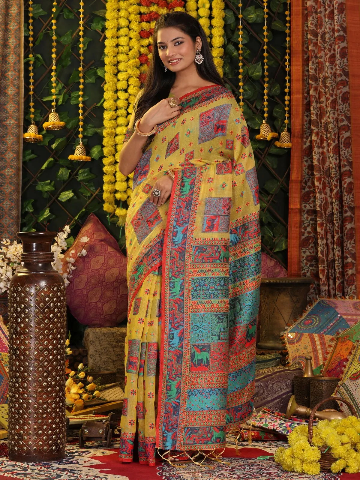 Festive Wear Linen Saree - Image 4
